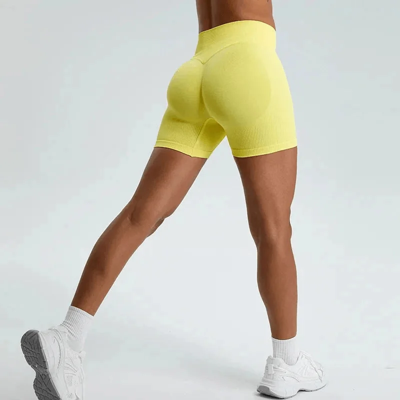 Womens Seamless Ribbed High-Waist Fitness Shorts