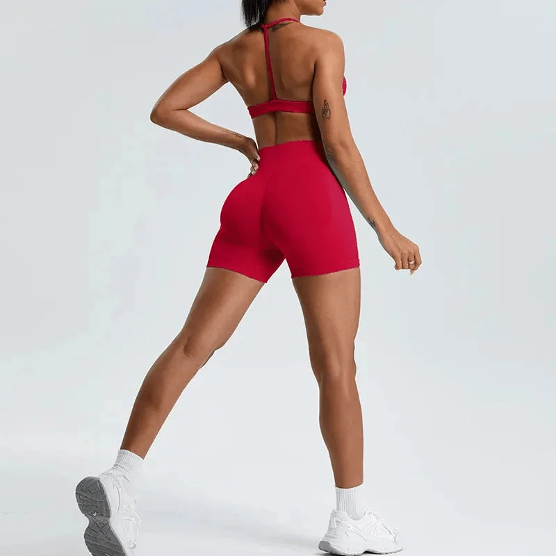 Womens Seamless Ribbed High-Waist Fitness Shorts