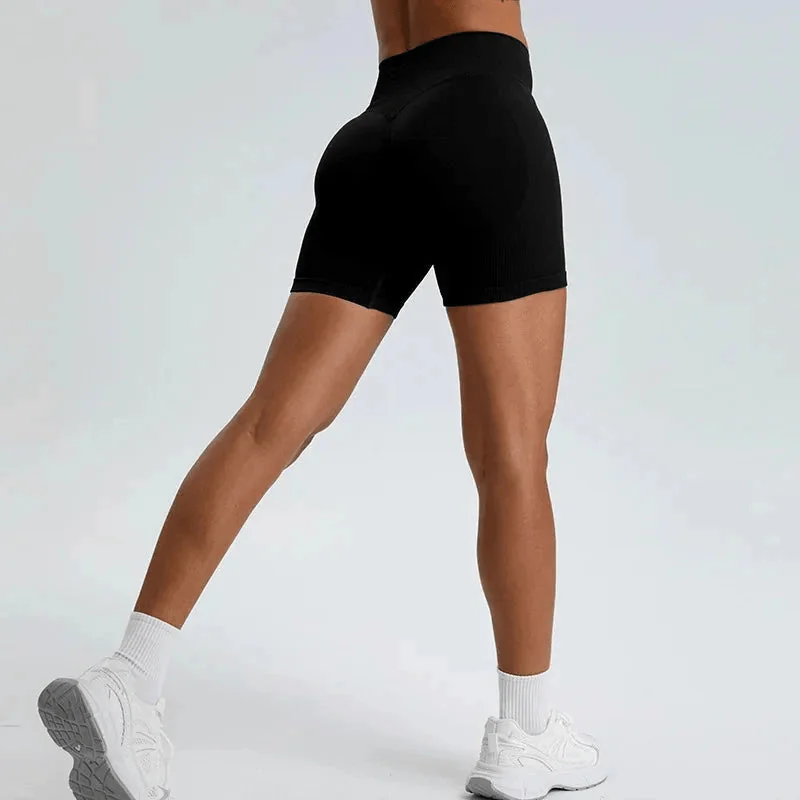 Womens Seamless Ribbed High-Waist Fitness Shorts
