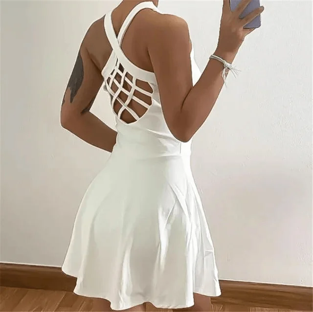 Womens Blue White Tennis Dress for Fitness and Yoga