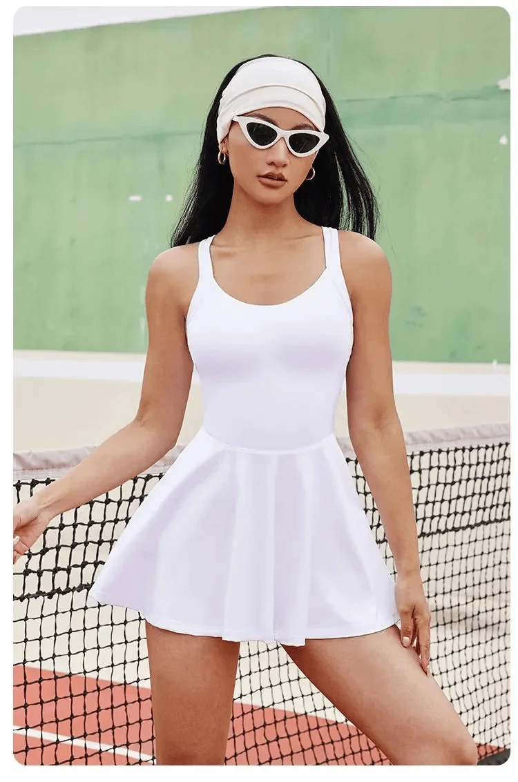 Womens Blue White Tennis Dress for Fitness and Yoga