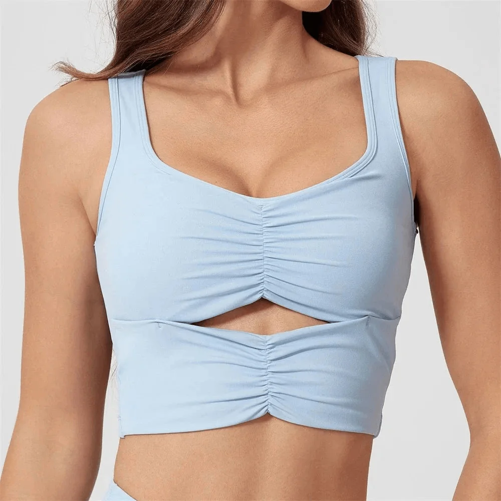 Ruched Sports Bra with Removable Pads - High Support & Comfort