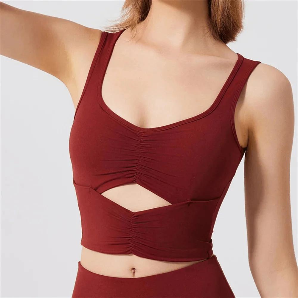 Ruched Sports Bra with Removable Pads - High Support & Comfort