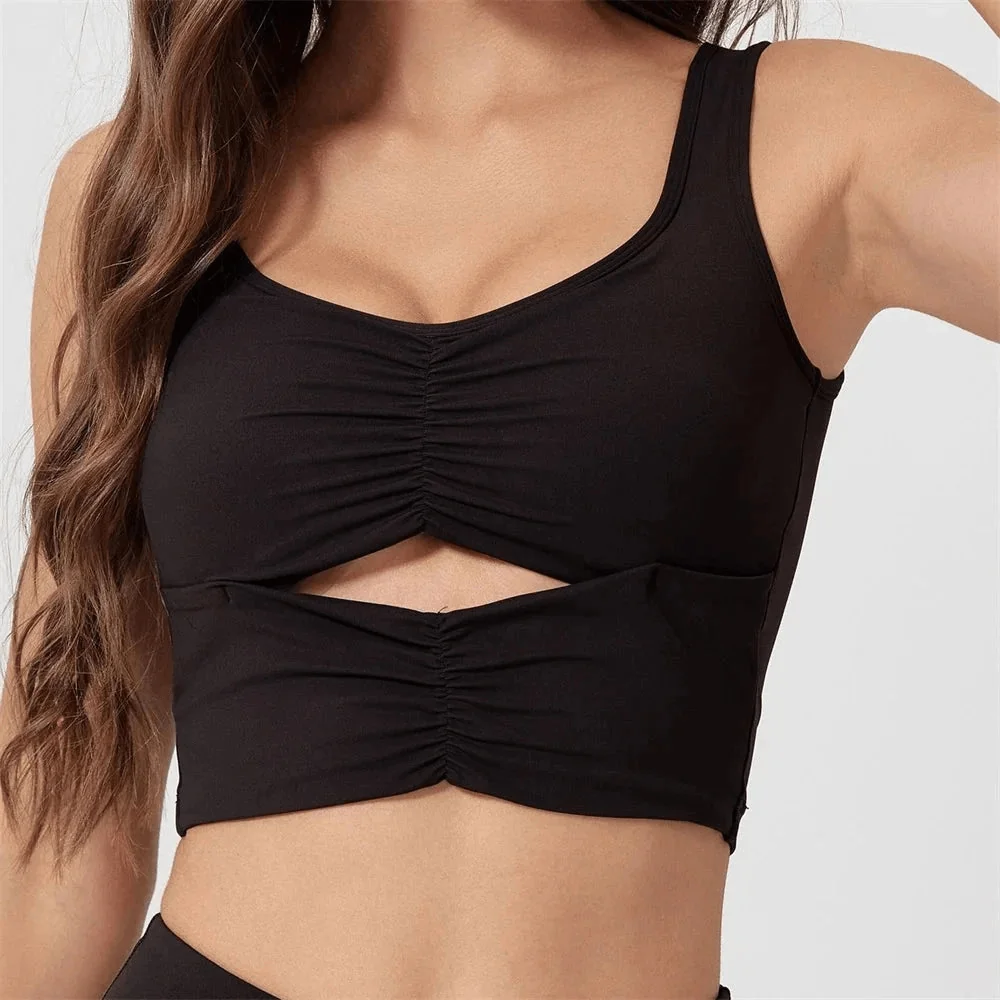 Ruched Sports Bra with Removable Pads - High Support & Comfort