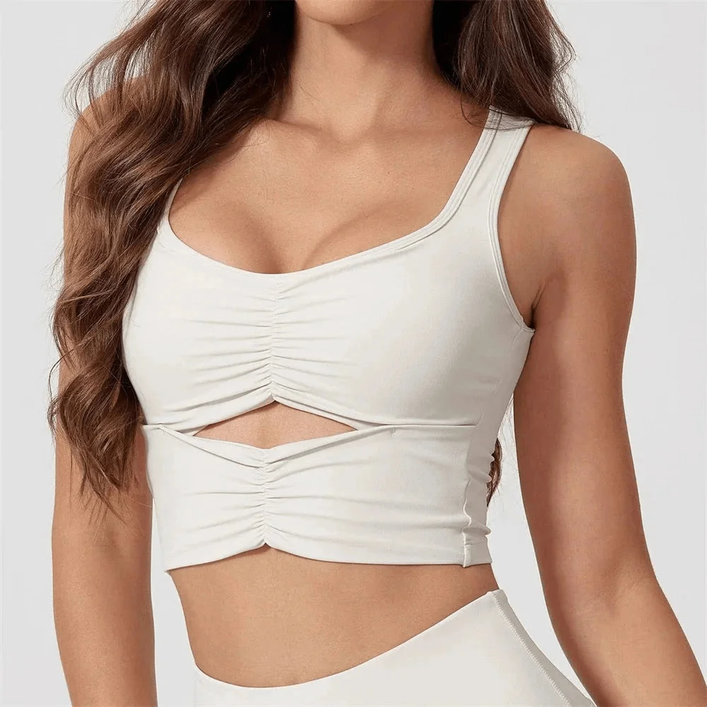 Ruched Sports Bra with Removable Pads - High Support & Comfort