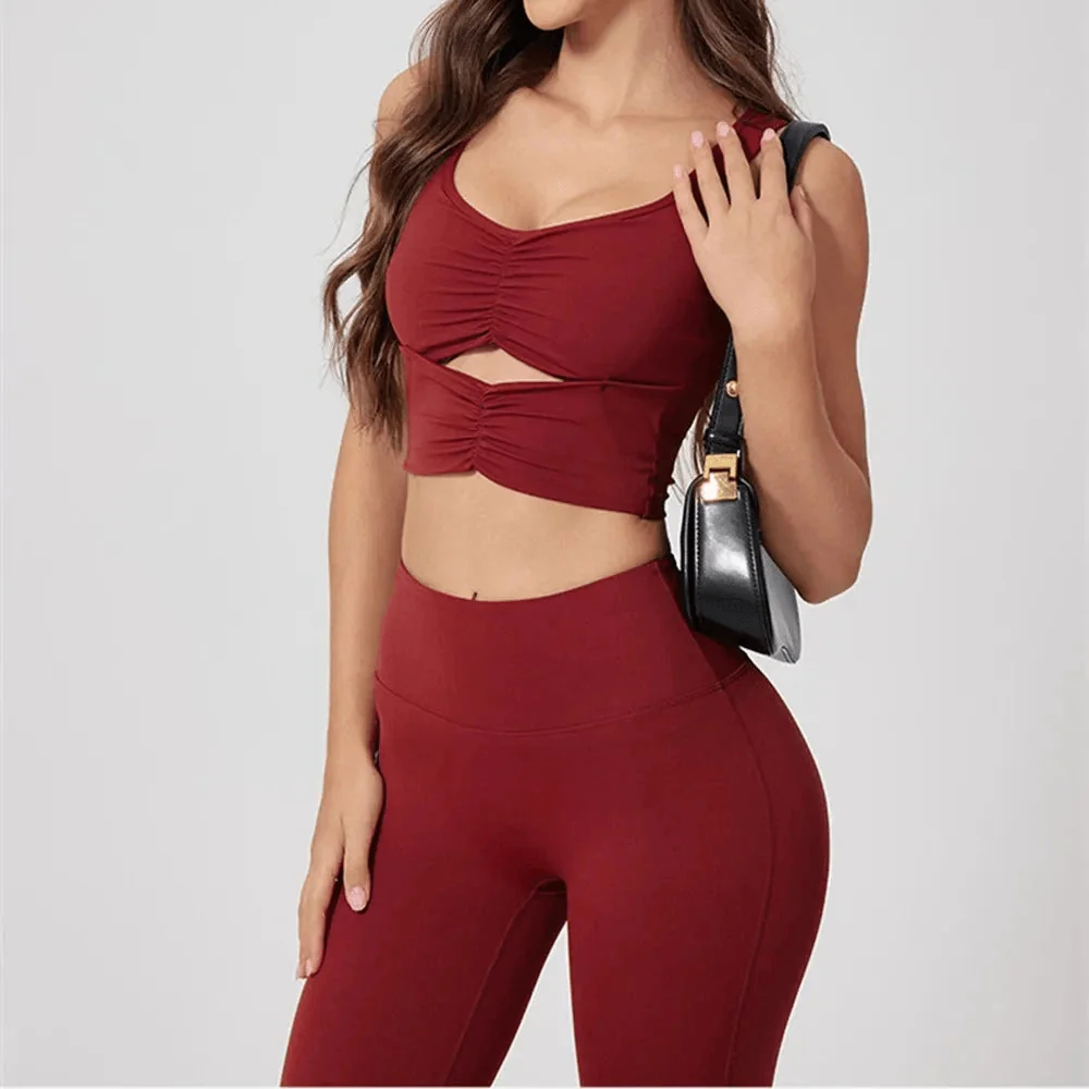 Ruched Sports Bra with Removable Pads - High Support & Comfort