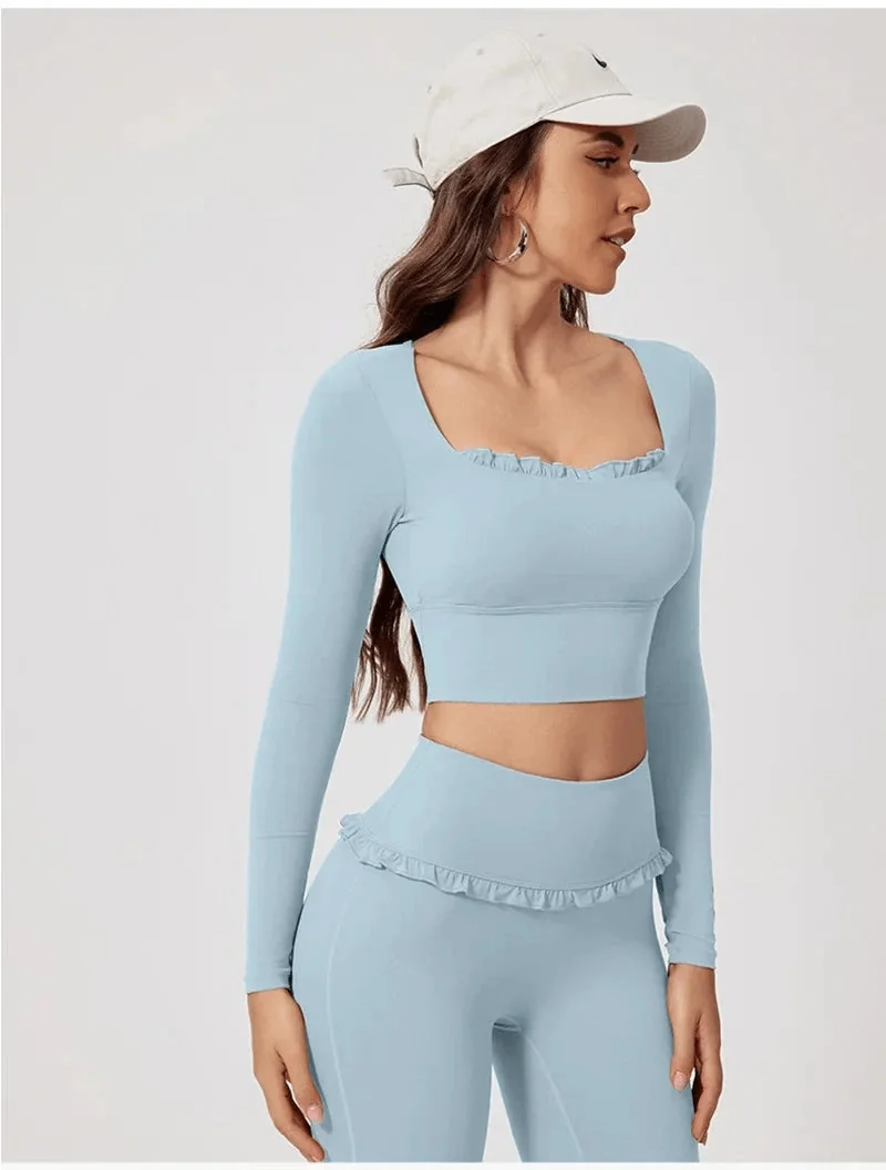 Frill Fit Long Sleeve Sports Bra for Yoga, Gym & Running