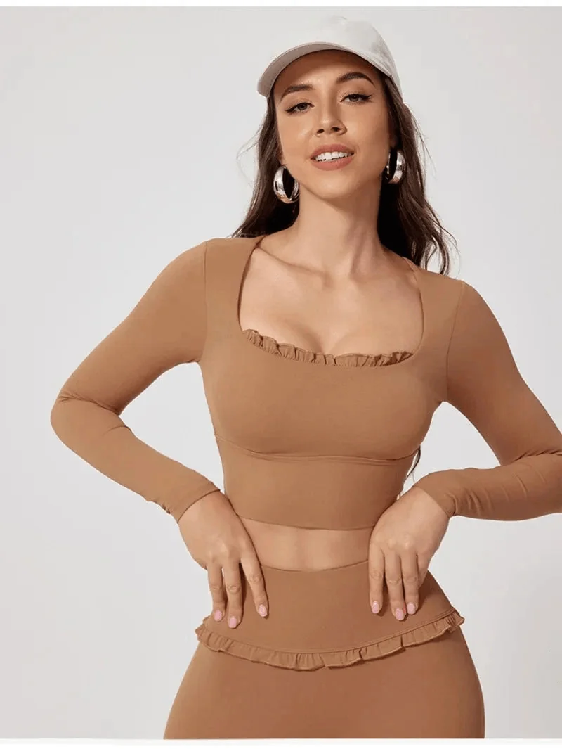 Frill Fit Long Sleeve Sports Bra for Yoga, Gym & Running