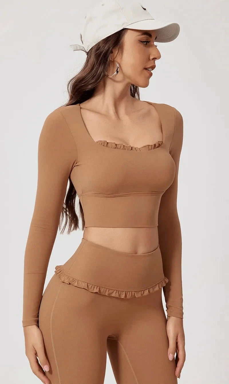 Frill Fit Long Sleeve Sports Bra for Yoga, Gym & Running