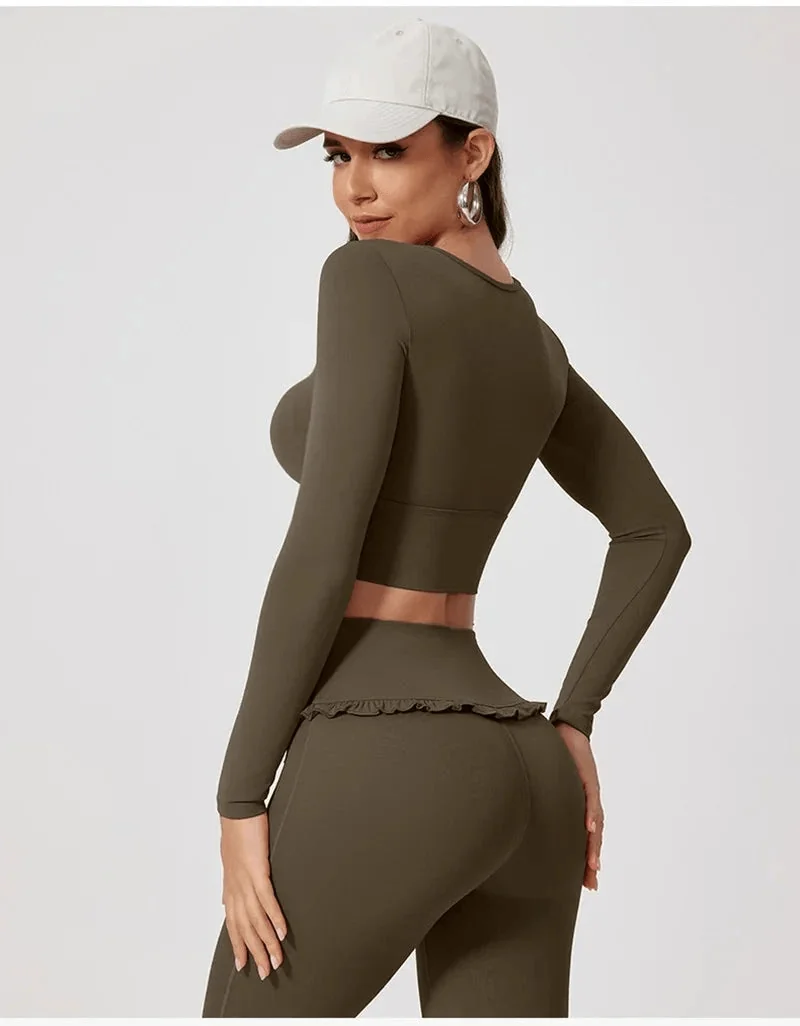 Frill Fit Long Sleeve Sports Bra for Yoga, Gym & Running