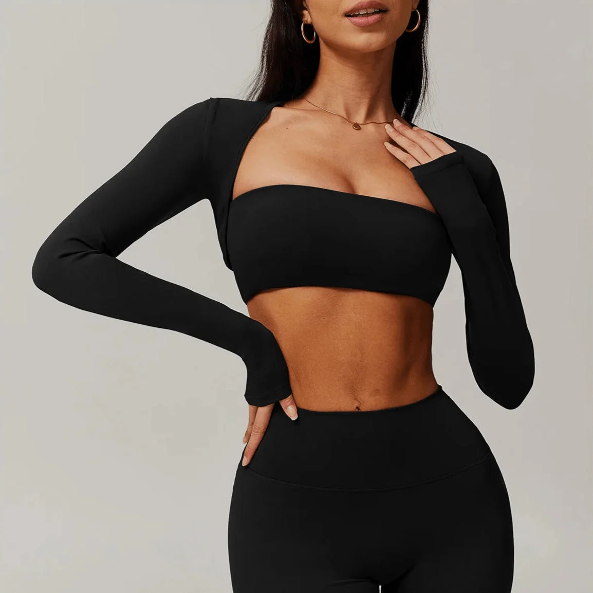 Comfy Brushed Shawl Long Sleeve Bra Top