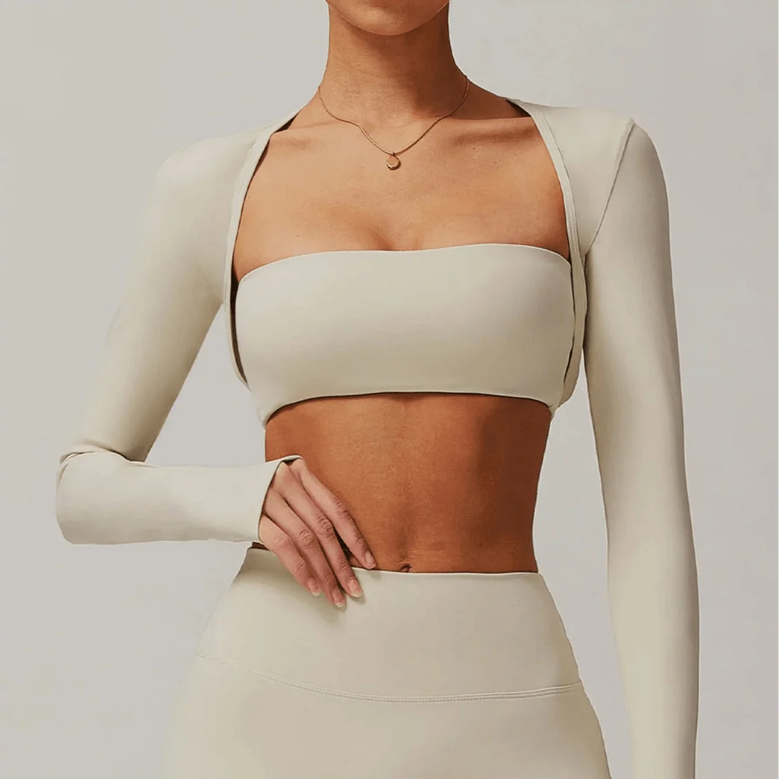 Comfy Brushed Shawl Long Sleeve Bra Top