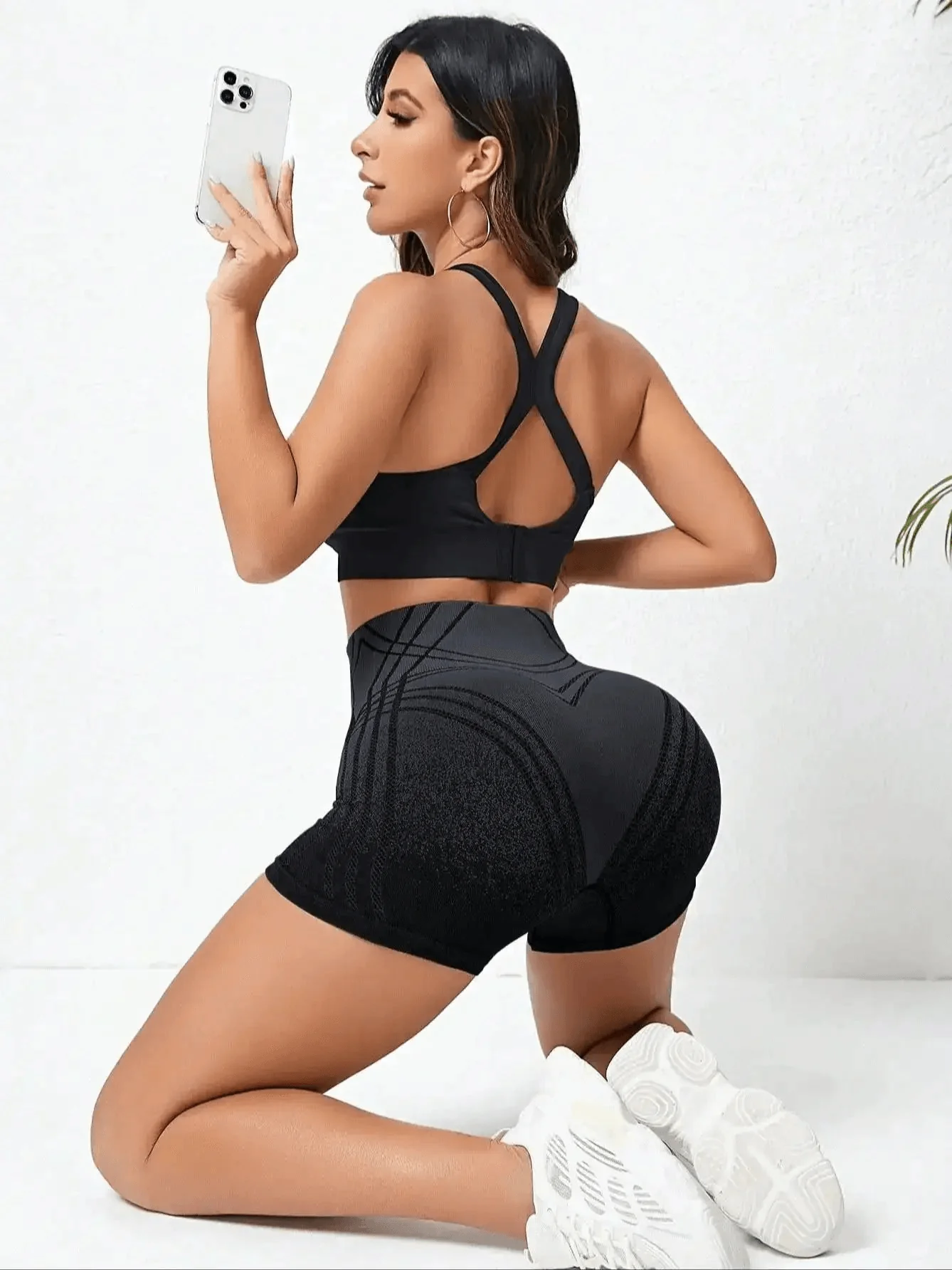High Waist Striped Active Yoga Shorts - Womens Fitness Apparel