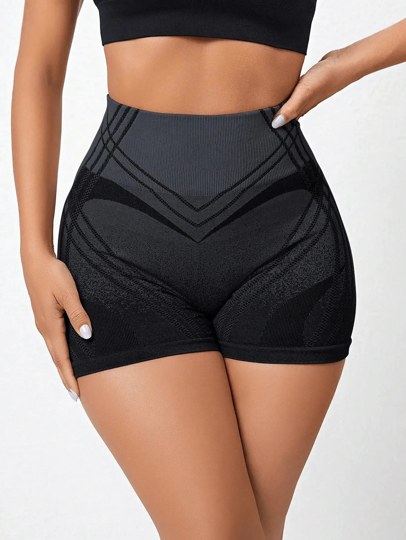 High Waist Striped Active Yoga Shorts - Womens Fitness Apparel