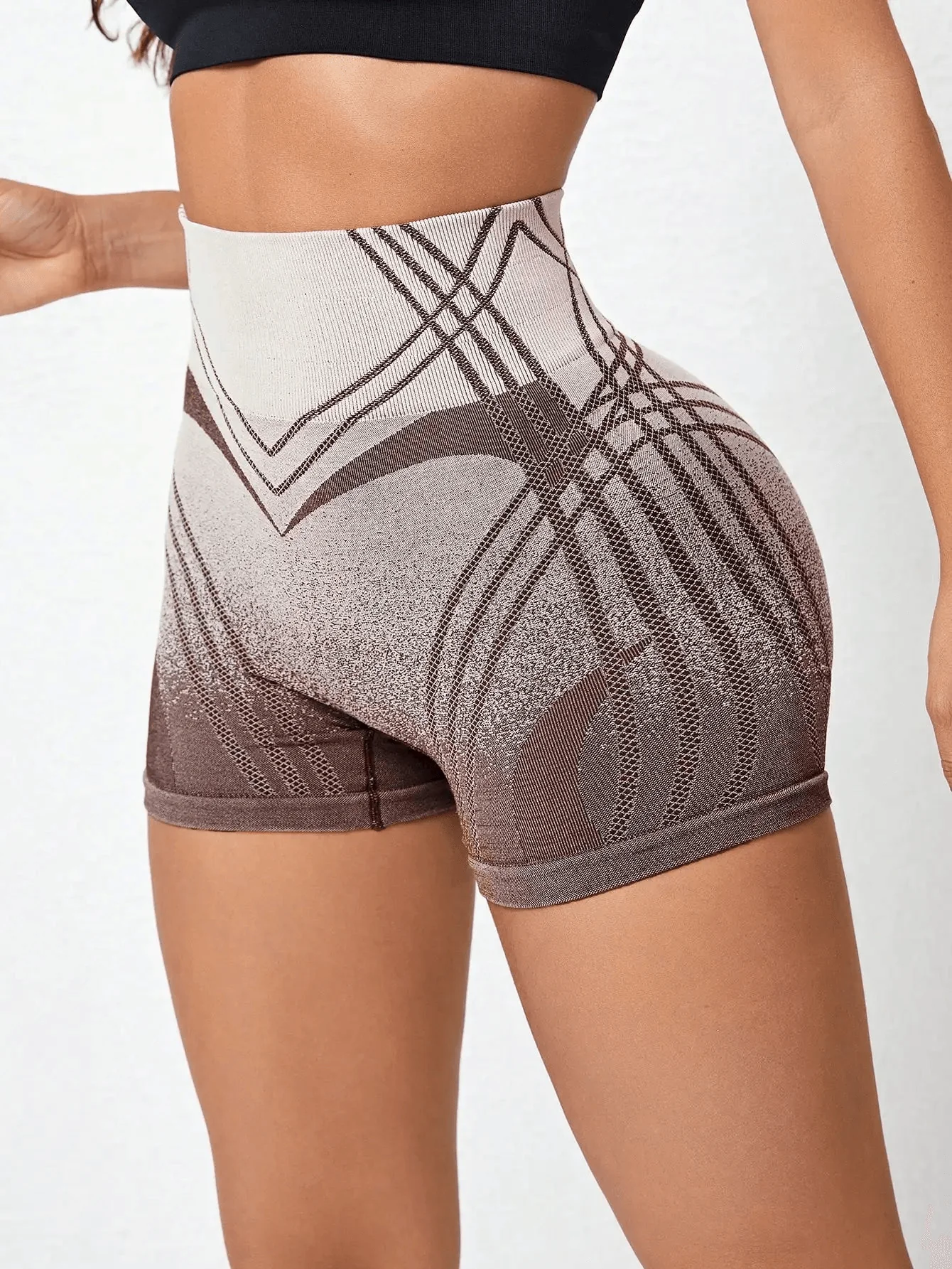 High Waist Striped Active Yoga Shorts - Womens Fitness Apparel