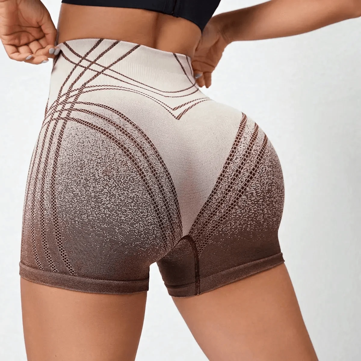 High Waist Striped Active Yoga Shorts - Womens Fitness Apparel