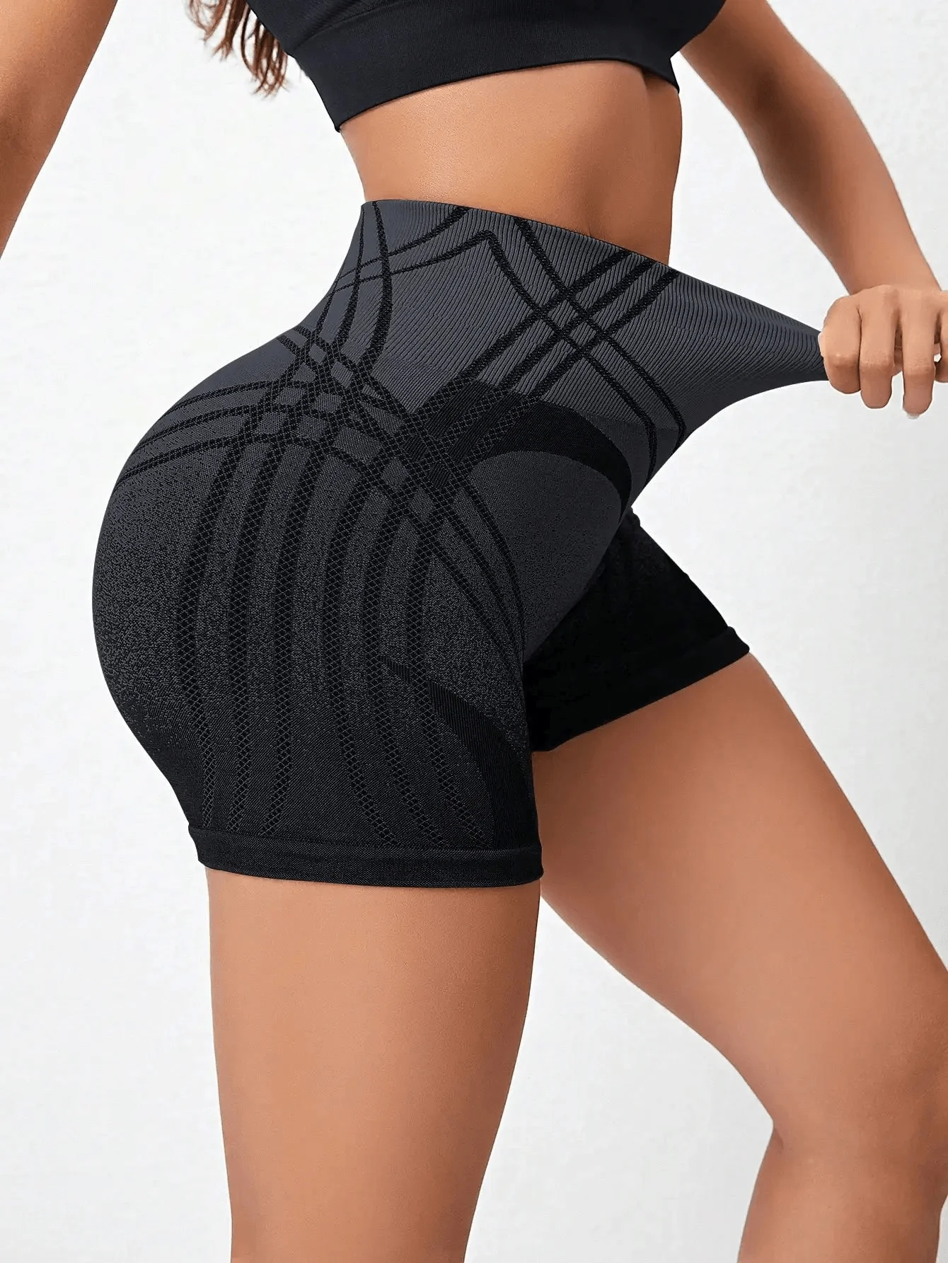 High Waist Striped Active Yoga Shorts - Womens Fitness Apparel