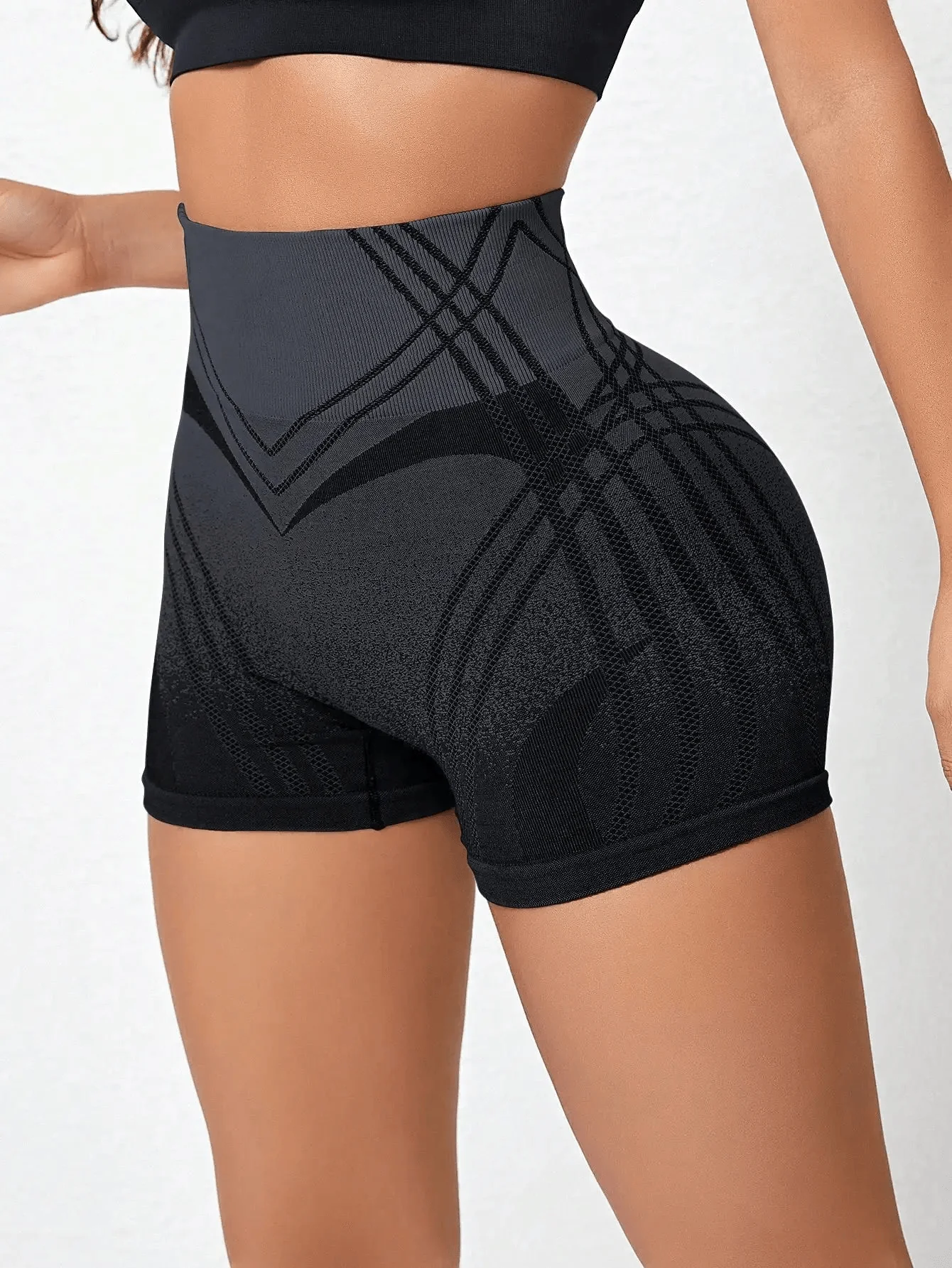 High Waist Striped Active Yoga Shorts - Womens Fitness Apparel