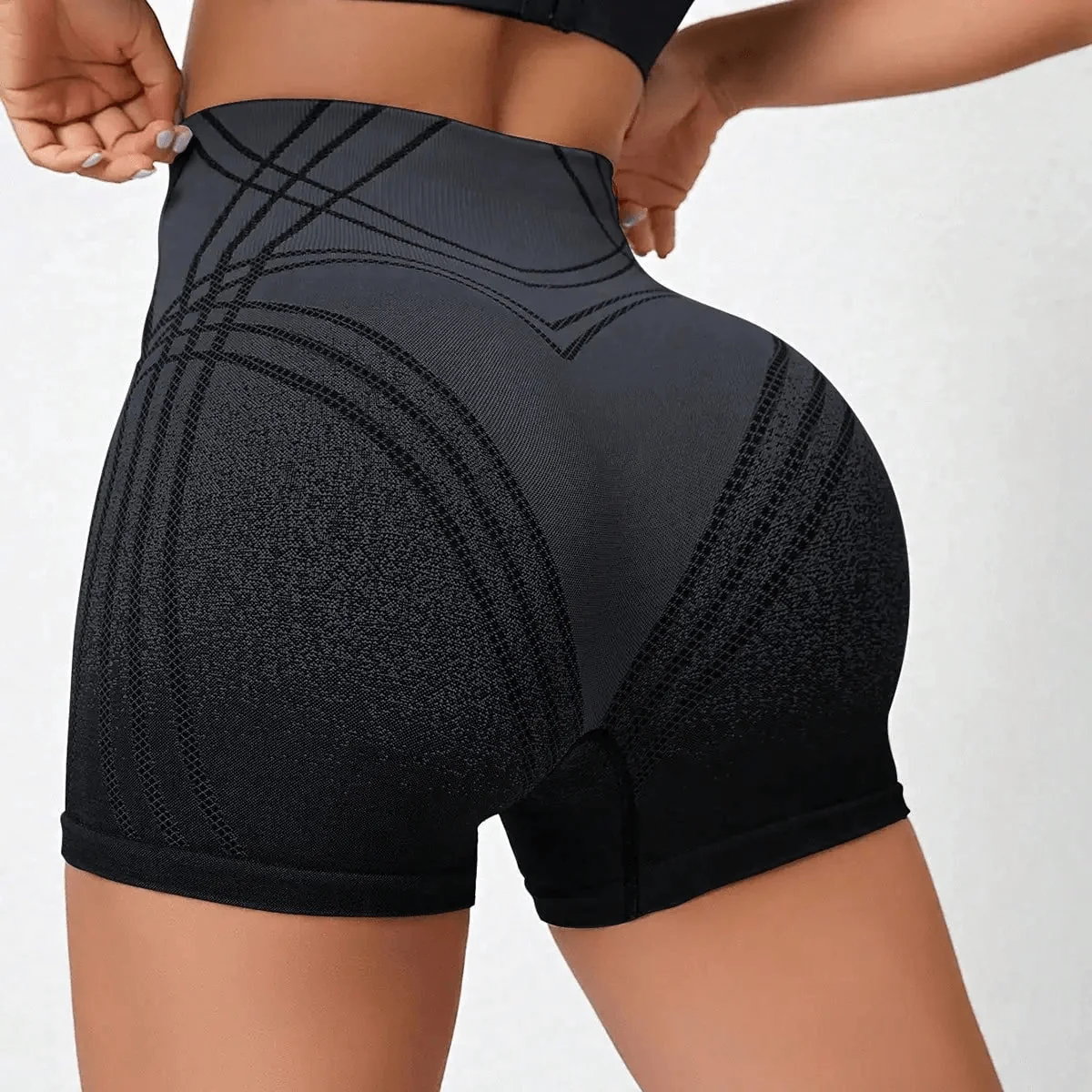 High Waist Striped Active Yoga Shorts - Womens Fitness Apparel