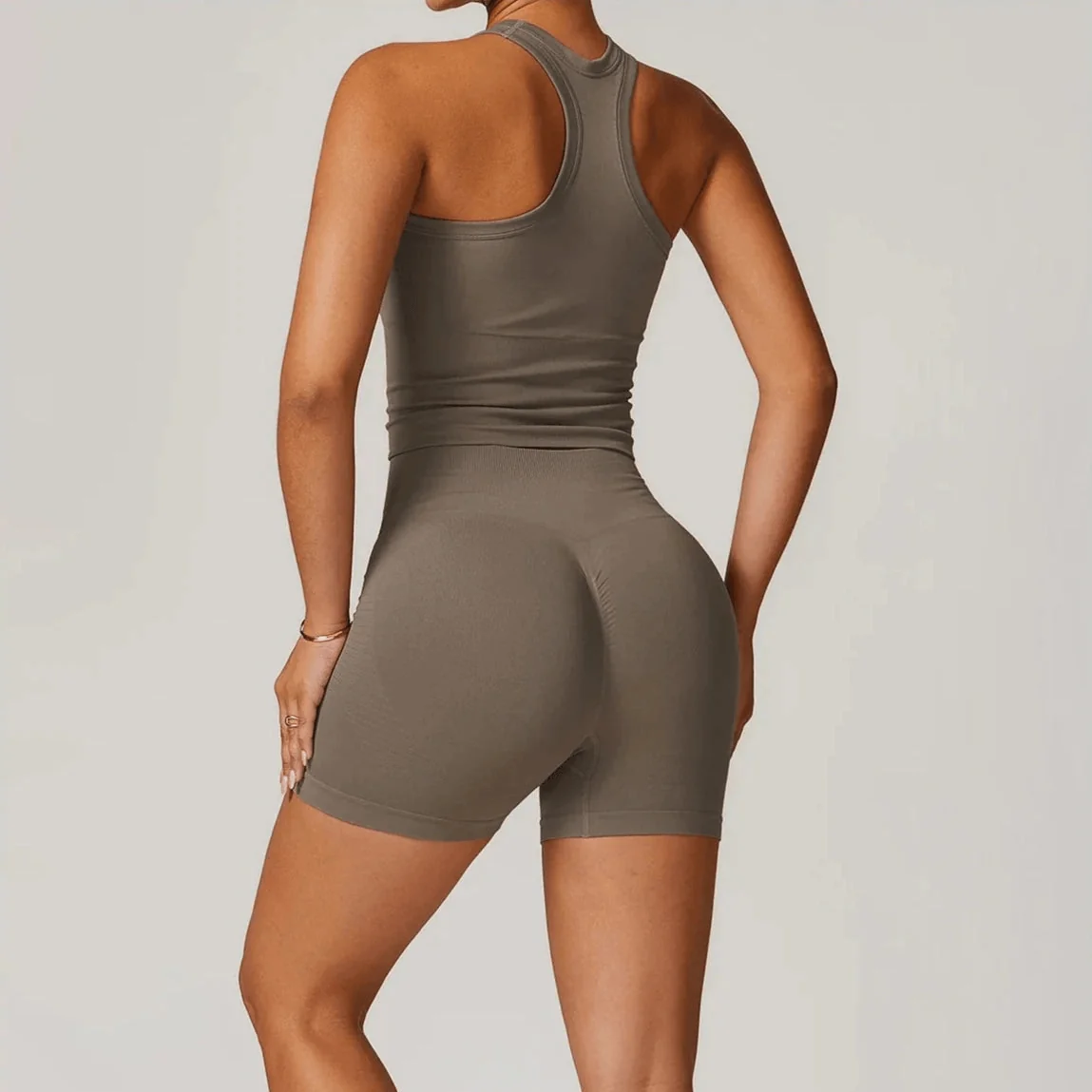 Seamless Racerback Gym Shorts Set for Women - Active Wear