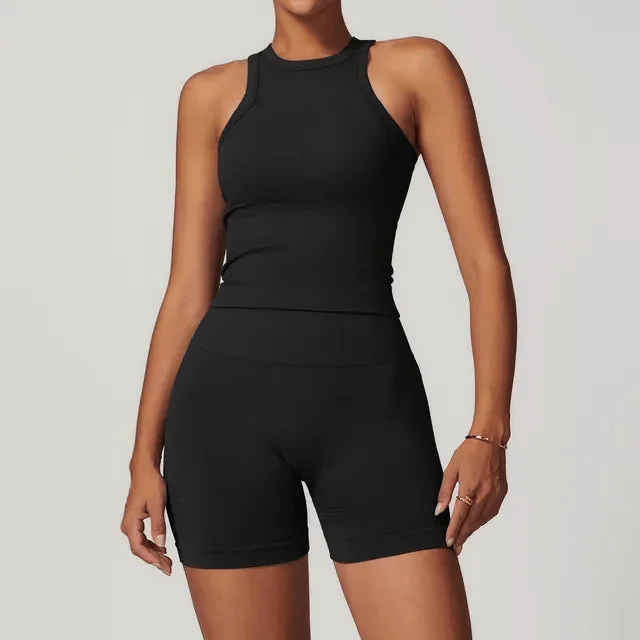 Seamless Racerback Gym Shorts Set for Women - Active Wear