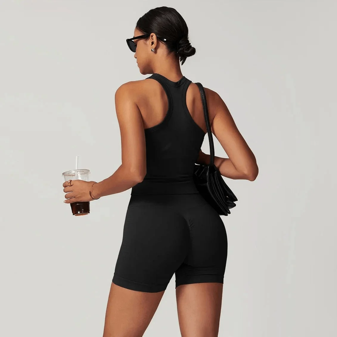 Seamless Racerback Gym Shorts Set for Women - Active Wear