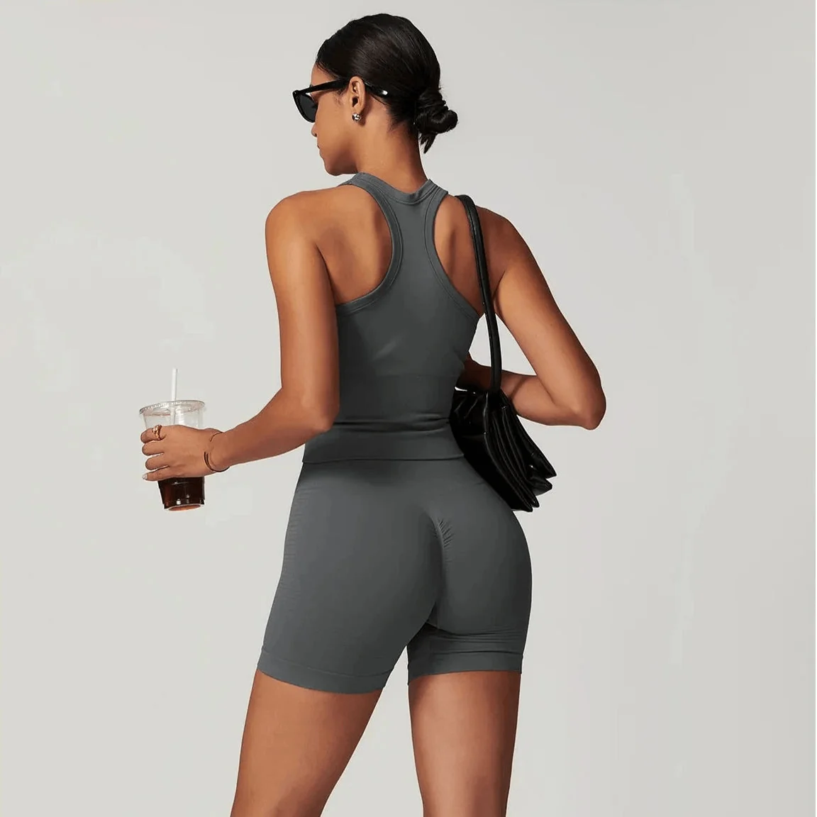 Seamless Racerback Gym Shorts Set for Women - Active Wear