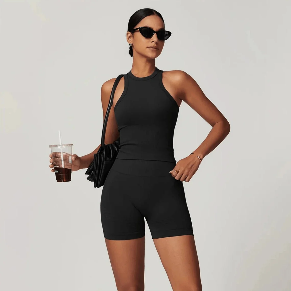 Seamless Racerback Gym Shorts Set for Women - Active Wear