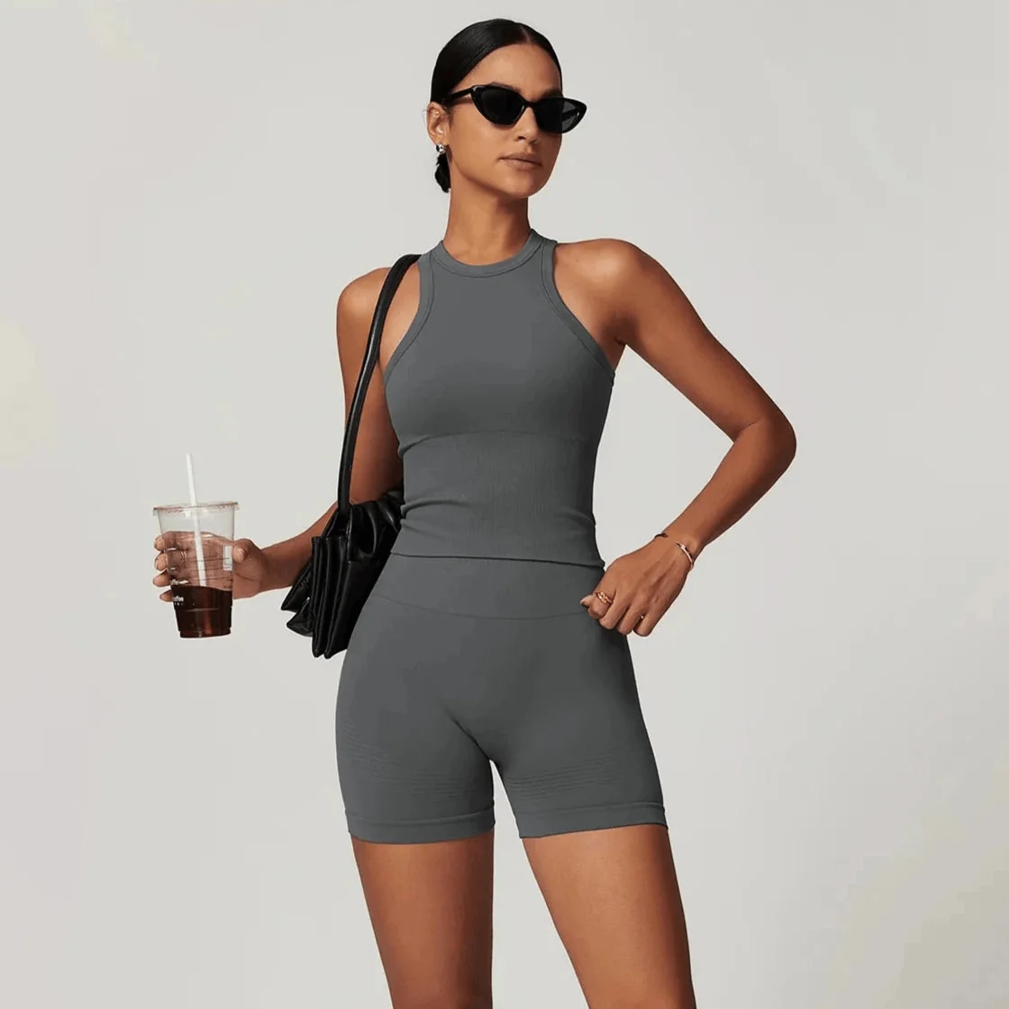 Seamless Racerback Gym Shorts Set for Women - Active Wear