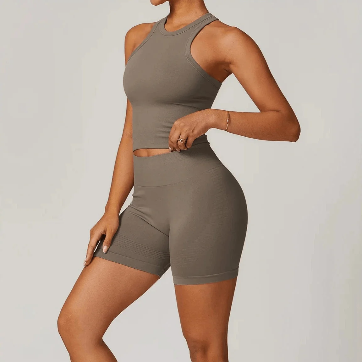 Seamless Racerback Gym Shorts Set for Women - Active Wear