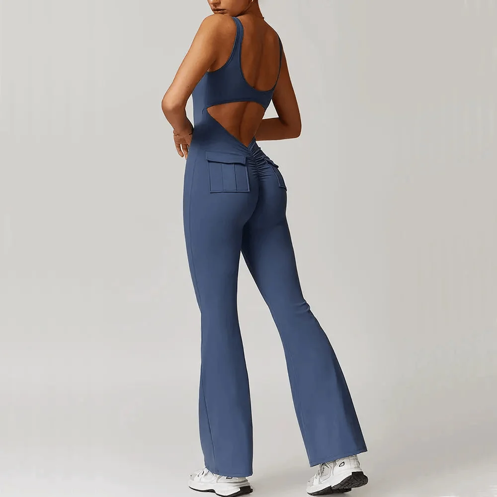 Flared Pocket Jumpsuit in Various Colors for Women