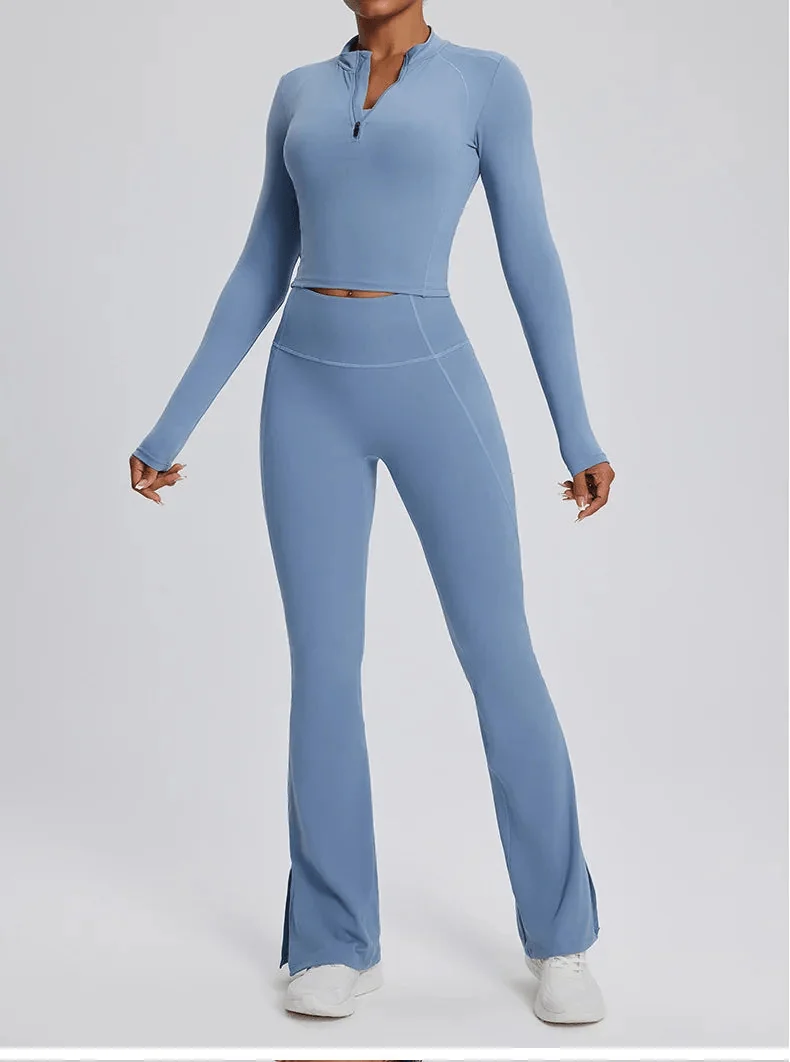 Womens Flared Gym Bra and Leggings Set - Athletic Wear Set