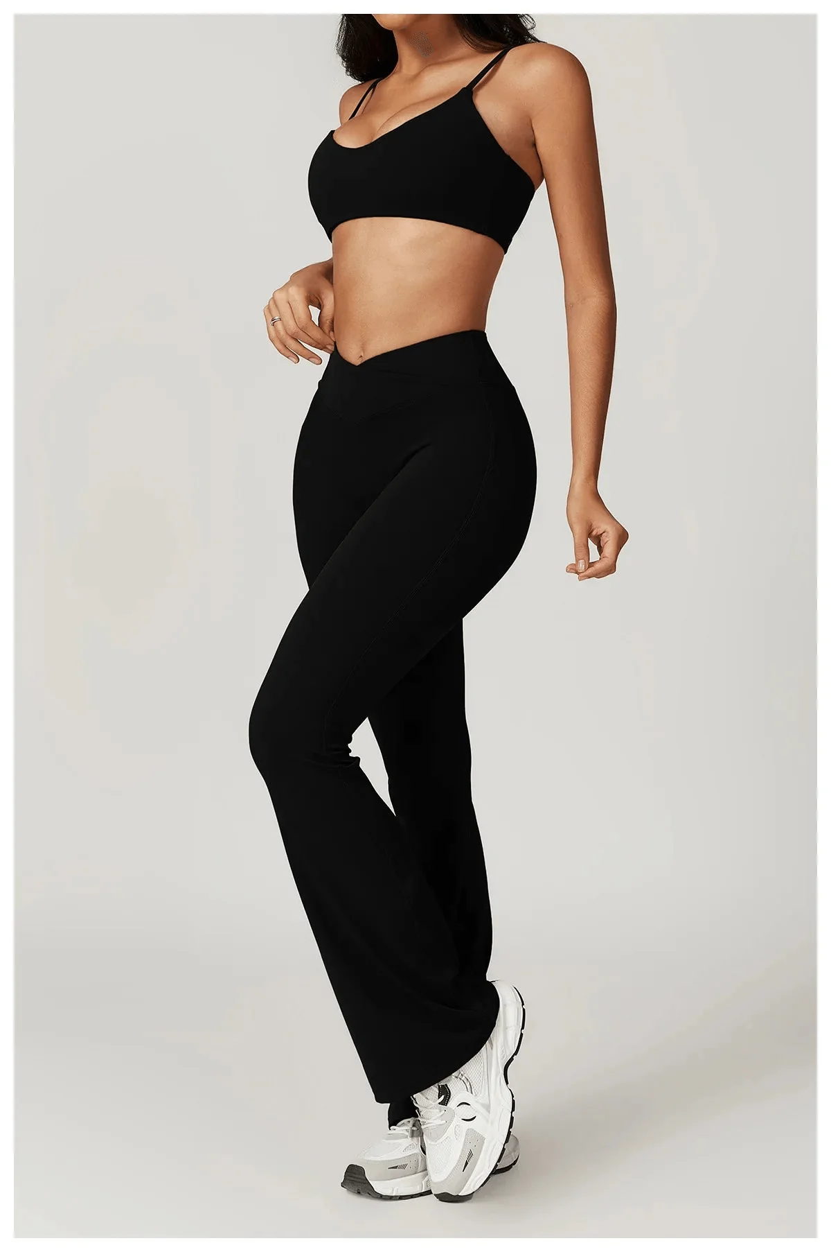 Flared Gym Shirt Set - Leggings with Bra