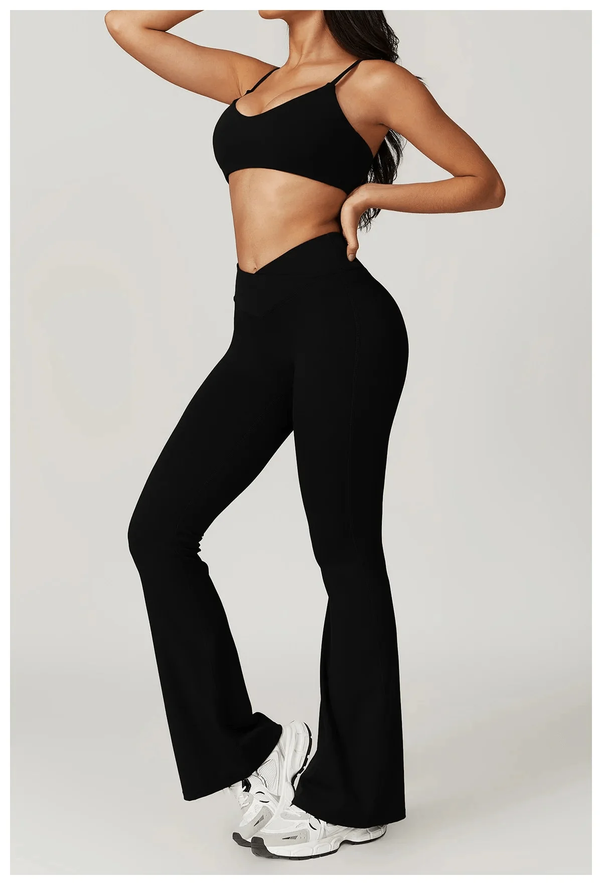 Flared Gym Shirt Set - Leggings with Bra