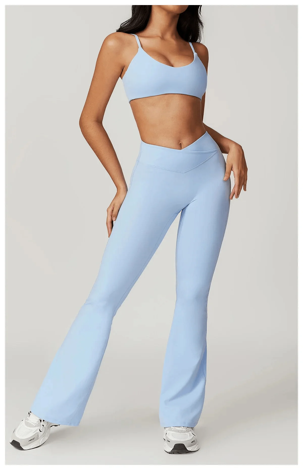 Flared Gym Shirt Set - Leggings with Bra