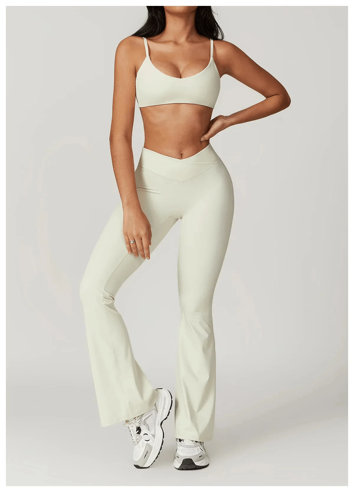 Flared Gym Shirt Set - Leggings with Bra