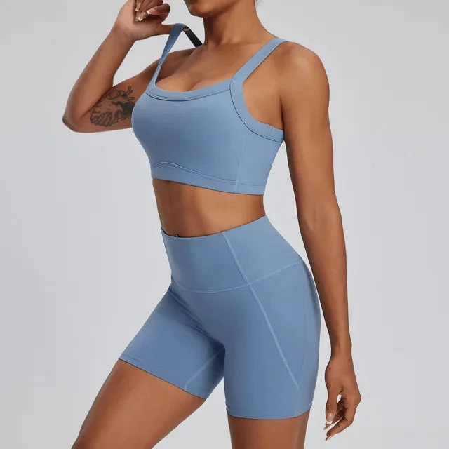Athletic Gym Set with Shorts and Sports Bra
