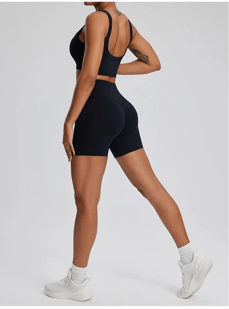Athletic Gym Set with Shorts and Sports Bra