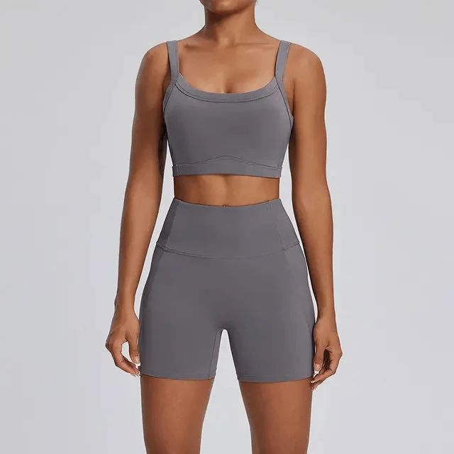 Athletic Gym Set with Shorts and Sports Bra
