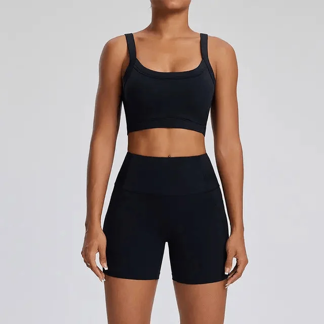 Athletic Gym Set with Shorts and Sports Bra