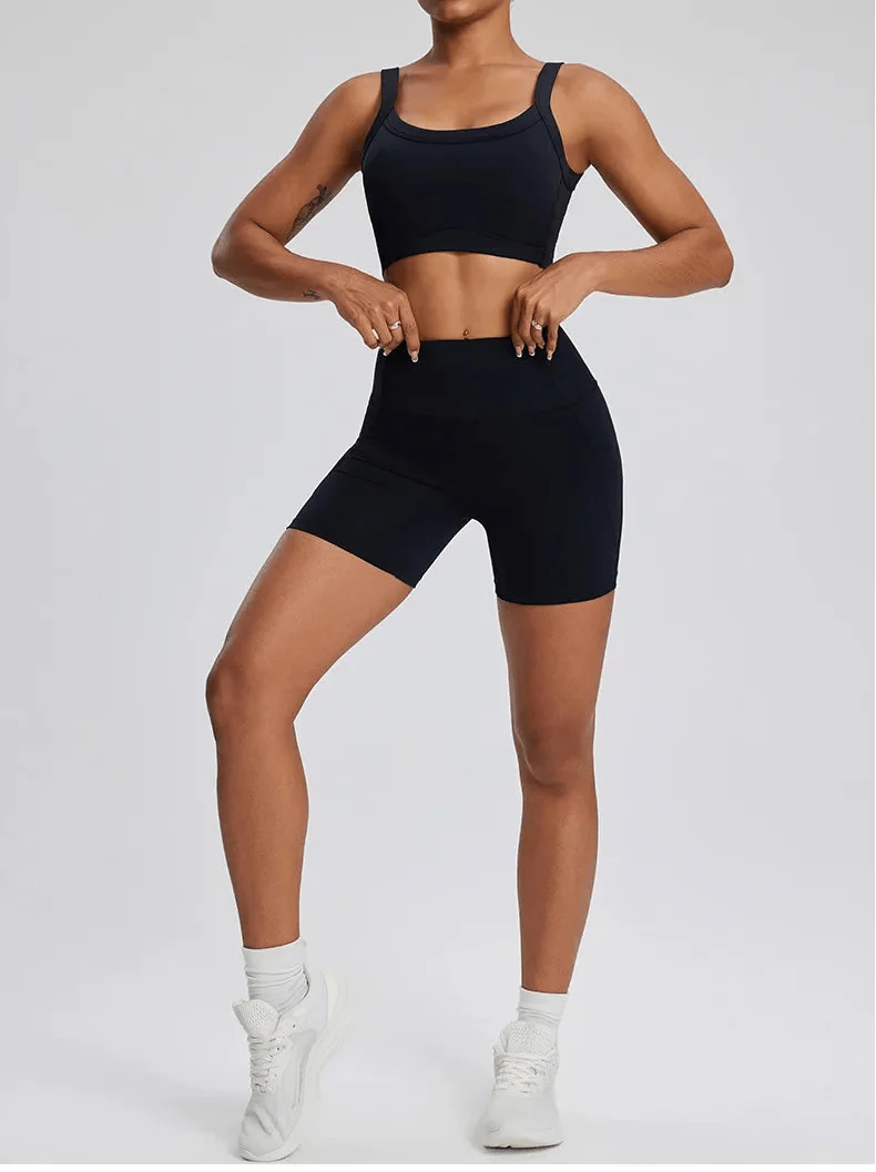 Athletic Gym Set with Shorts and Sports Bra