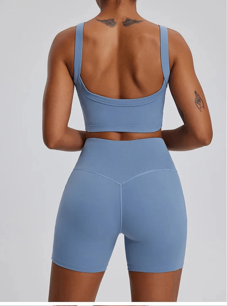 Athletic Gym Set with Shorts and Sports Bra