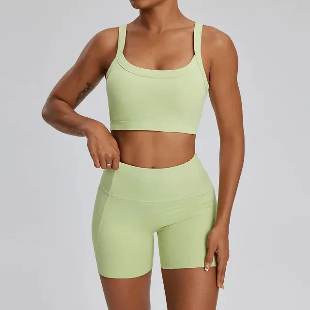Athletic Gym Set with Shorts and Sports Bra