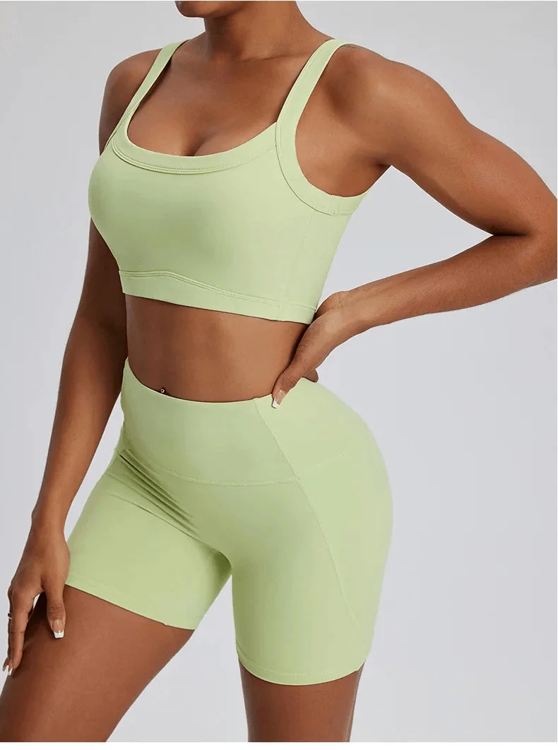 Athletic Gym Set with Shorts and Sports Bra