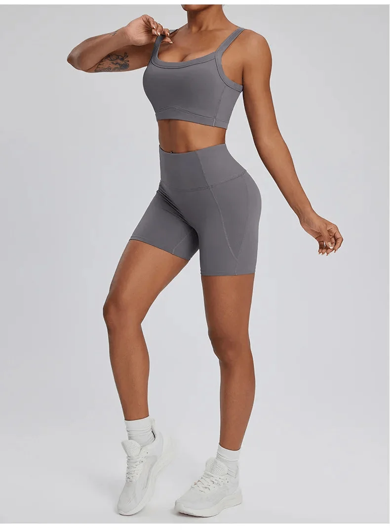 Athletic Gym Set with Shorts and Sports Bra