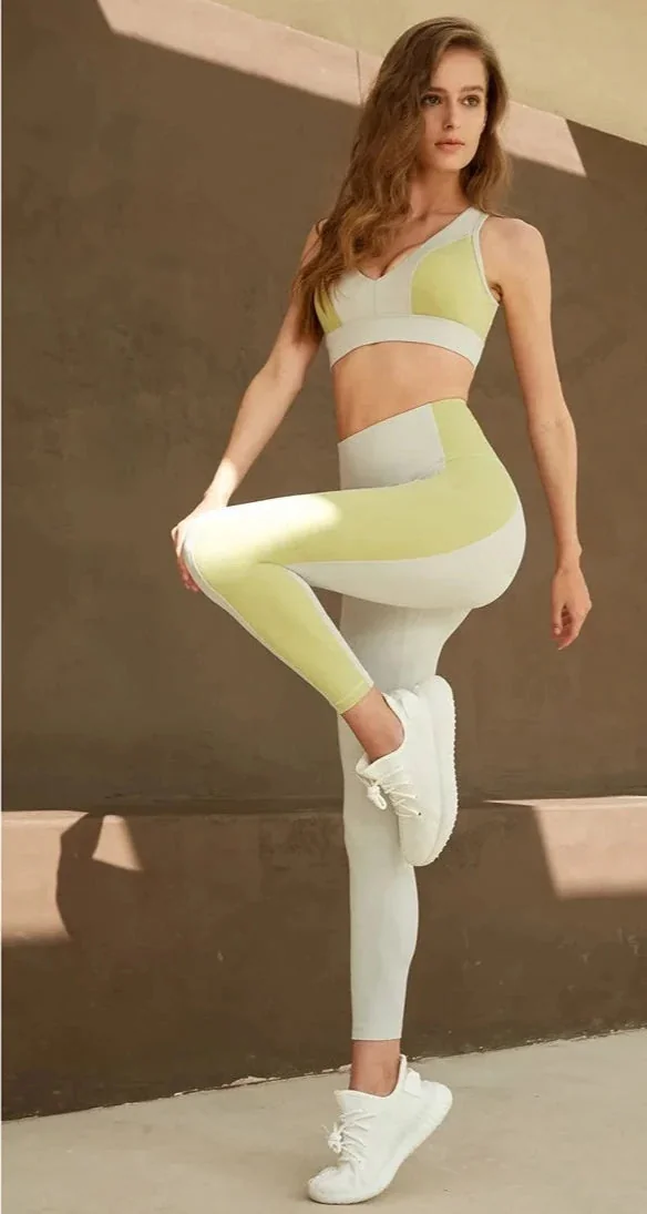 Womens Patchwork Fitness Bra and Leggings Set