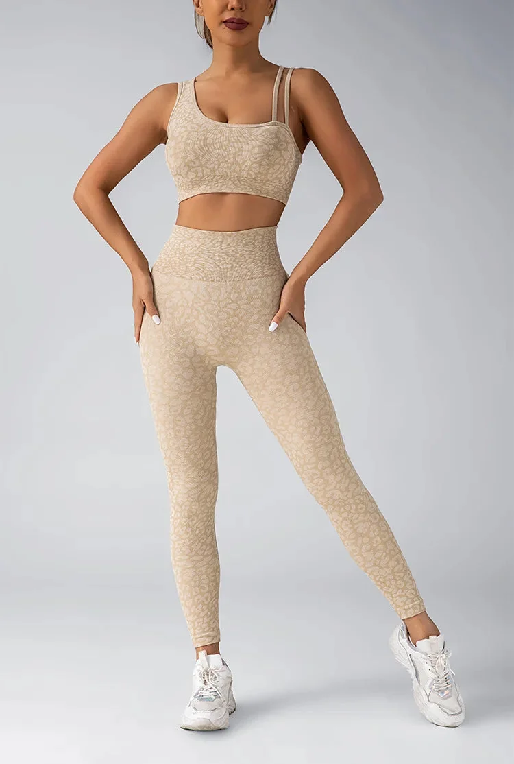 Leopard Print Seamless Gym Bra Set