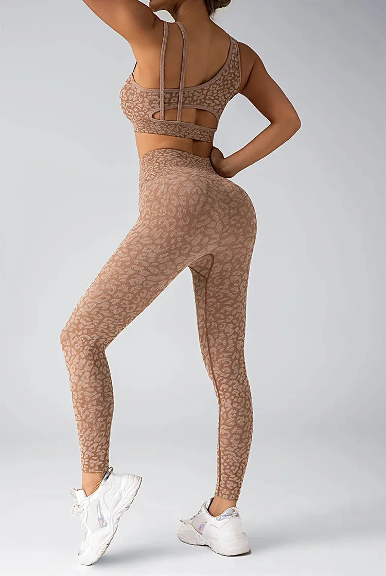 Leopard Print Seamless Gym Bra Set