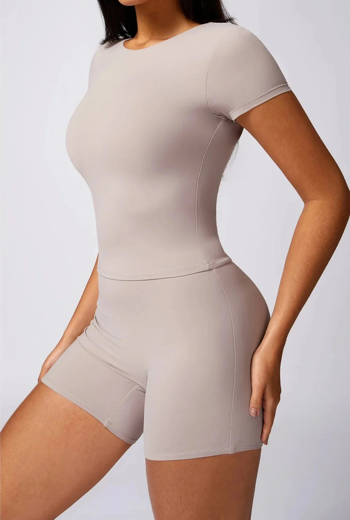 Backless Gym Top and Shorts Set - Workout Shirt Combo