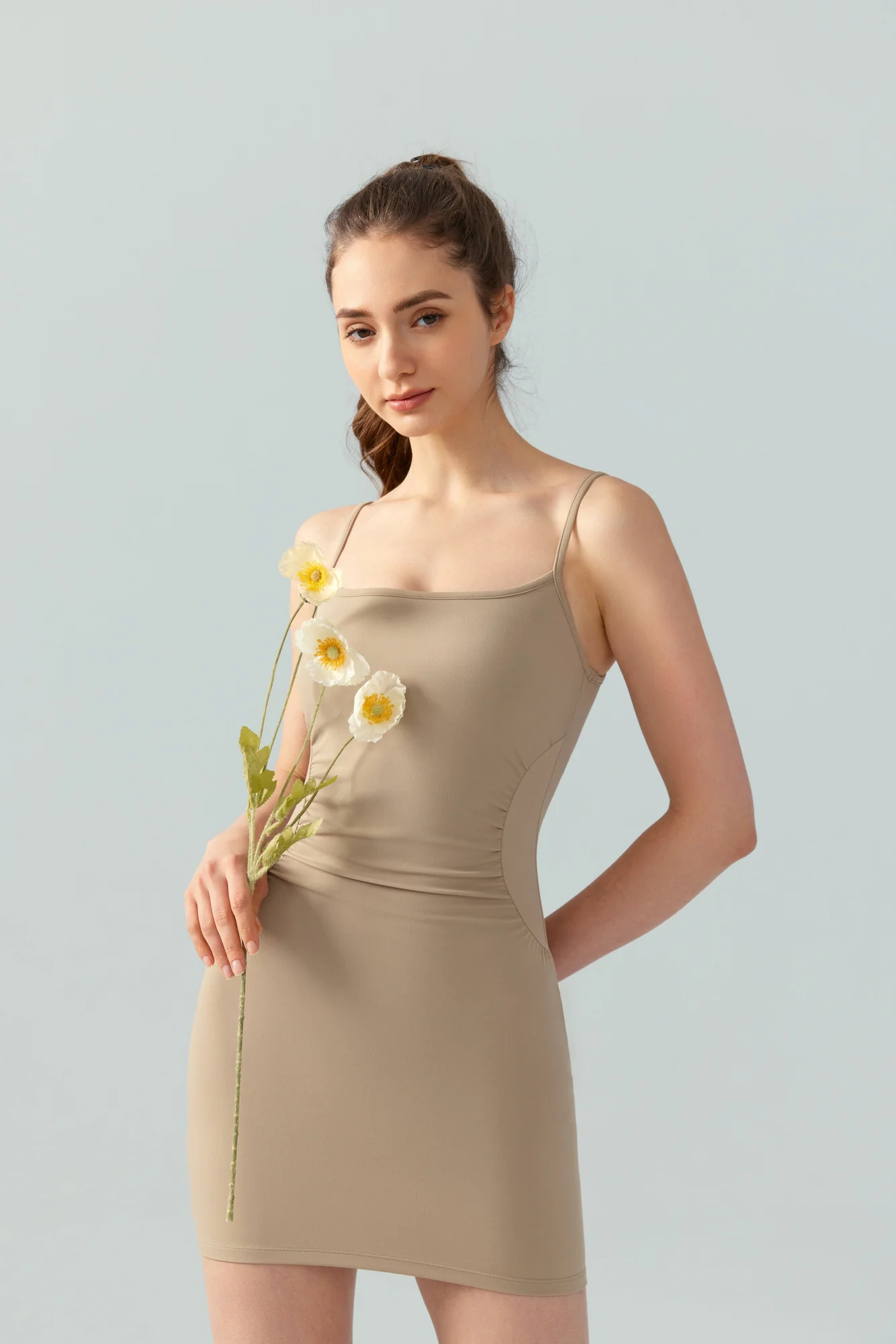 Elastic Mini Dress with Padded Comfort | Black/Beige Khaki/Clay Pink